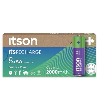 Abbildung von ITSON, Akkus AA, 8 Stück, Kapazität mit min. 2000 mAh, Verpackung 95% recycelt, Made in Japan, am besten für Fernbedienungen, Taschenlampen, Uhren