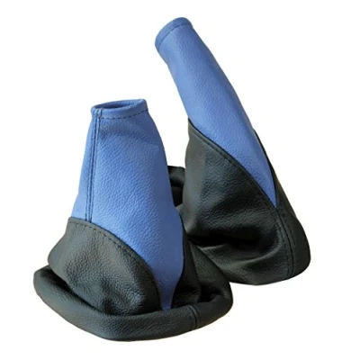 Abbildung von L &amp; P Car Design L&amp;P A104 5 Set Schaltsack Schaltmanschette + Handbremsmanschette 100% Echtleder Leder Schwarz Blau Ersatzteil für Opel Corsa C