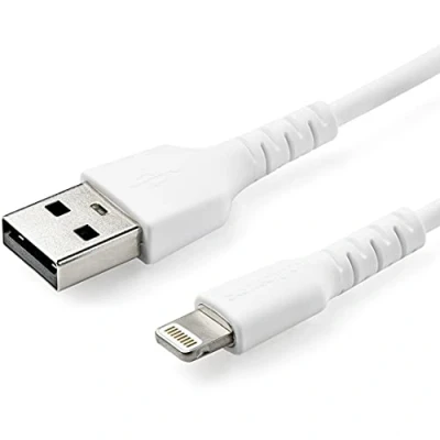 Abbildung von StarTech.com 1m USB A auf Lightning Kabel Hochbelastbare, robuste Aramidfaser Typ Lightningkabel Lade /Synchronisationskabel Apple MFi zertifiziert iPad/iPhone 12 Weiß (RUSBLTMM1M)