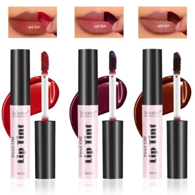 Abbildung von Baorder 3 Farben Peel Off Lip Stain Set, Tattoo Magic Color Matte Nude Lipgloss, Langlebiger wasserdichter Lipliner, Antihaftbecher Flüssiger Lippenstift Lippenfleck für Frauen Mädchen