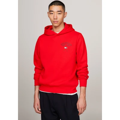 Abbildung von Tommy Hilfiger Arched Varsity Hoody Sweatshirt, Herren, Größe: Small, Fierce red