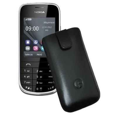 Abbildung von Original Favory Etui Tasche für / Nokia Asha 203 Leder Handytasche Ledertasche Schutzhülle Case Hülle Lasche mit Rückzugfunktion in schwarz