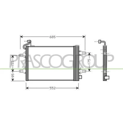 Abbildung von PRASCO SK320C001 Klimakondensator mit Trockner 13 Aluminium 490 SKODA: Fabia 2 Schrägheck, Roomster, Combi, VOLKSWAGEN: Polo IV Schrägheck