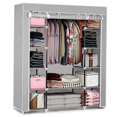 Abbildung von Massido Mobiler Textil Kleiderschrank Stoffschrank Faltschrank Textilschrank Gaderobe XXL (Hellgrau)