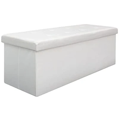 Abbildung von DuneDesign Faltbare Sitzbank 110x38x38cm XXL Sitztruhe 2 Trennwände Polsterbank Fußbank Leinen Optik