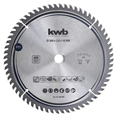 Abbildung von kwb Kreissägeblatt 200 x 16 mm, sehr feiner Schnitt, Sägeblatt geeignet für Arbeitsplatten, Holz und beschichtete Platten