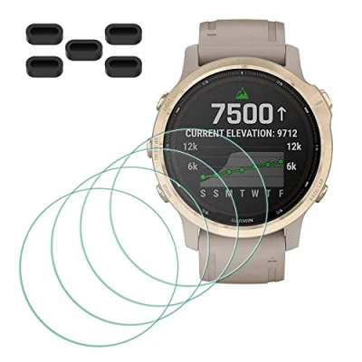 Abbildung von MTHGH Schutzfolie für Garmin Fenix 6S/ 6S Pro/ Sapphire GPS Smartwatch Displayschutzfolie [4 Stück] + Anti Staub Stecker 5 Stück, Glas 9H Härte Kratzer Blasenfreie Ultradünne Panzerfolie