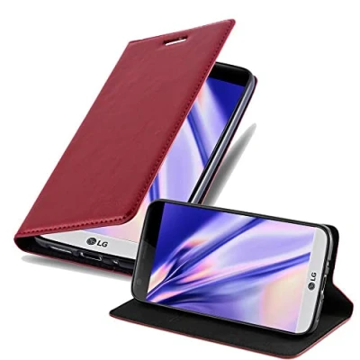 Abbildung von Cadorabo Hülle kompatibel mit LG G5 aus Premium Kunst Leder Flip Klappbare Stoßfeste Magnetische [Standfunktion] [Kartenfächern] Cover für Tasche in Rot