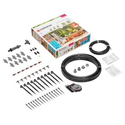 Abbildung von Gardena Start Set Pflanztöpfe M automatic: Das praktische Micro Drip System Starterset mit Bewässerungscomputer für 7 Töpfe und 3 Tröge (13002 20)