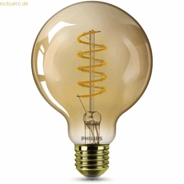 Abbildung von Philips LED Classic E27 Vintage Lampe, 25 W, Dekolampe, Globeform, dimmbar, klar, gold, flame