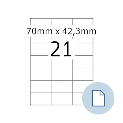 Abbildung von HERMA 8421 Universal Etiketten, 500 Blatt, 70 x 42,3 mm, 21 pro A4 Bogen, 10500 Stück, selbstklebend, bedruckbar, matt, blanko Papier Klebeetiketten Aufkleber, weiß