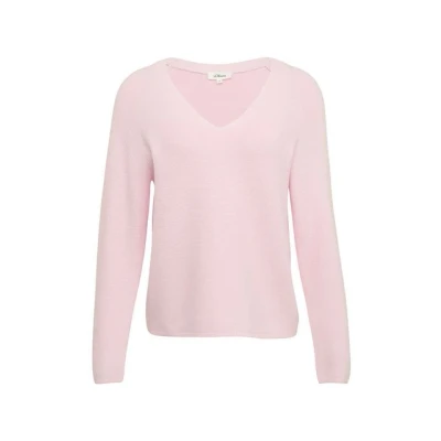Abbildung von s.Oliver Pflegeleichter AUS MIT Vausschnitt Strickpullover, Damen, Größe: 48, Zartrosa