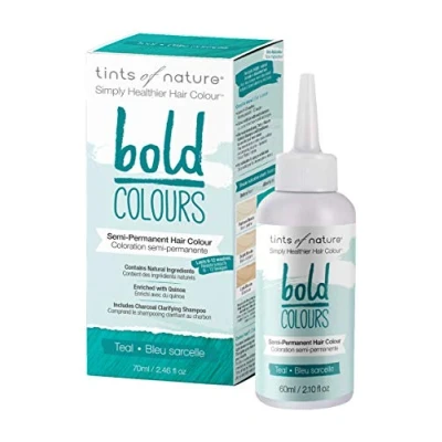 Abbildung von Tints of Nature Bold Colour Teal Semi Permanent Hair Dye, Kühle Farbe Türkis permanente Haarfarbe, ammoniakfrei und haarfreundliche Färbung, 70 ml