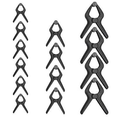 Abbildung von Amazon Basics 14 Stück, Nylon Federklemmen, 6 Stück 8,57 cm, 4 11,43 16,51 Schwarz Grau