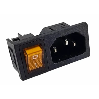 Abbildung von Kaltgeräte Buchse C 14 10A/250V, mit austauschbarem gelbem 4Pin LED Schalter 6A/250V, beleuchtet