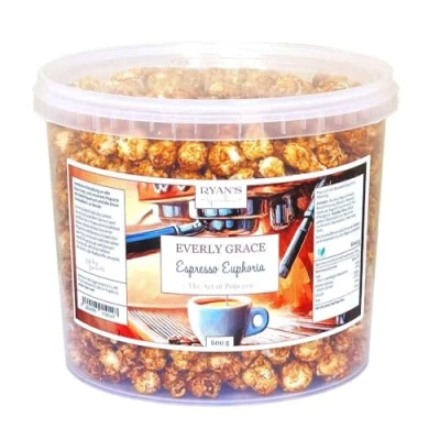 Abbildung von Everly Grace Popcorn Espresso Euphoria, 600 g Popcorneimer mit süßem Karamell und echtem Espresso, handgemacht in Deutschland
