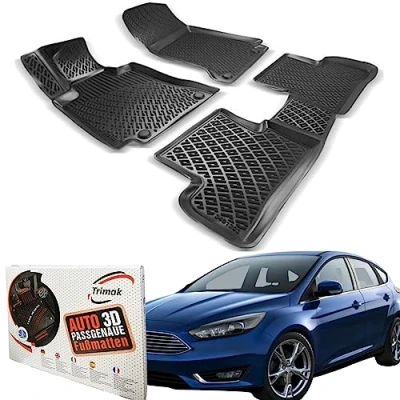 Abbildung von Trimak Passgenau 3D Fussmatten Auto Kompatibel mit Ford Focus 3.Gen A Series 2010 2014 Zubehör 1. und 2. Reihe Gummimatten Autos TPE Allwetter Geruchlos rutschfest Vorne Hinten Schwartz