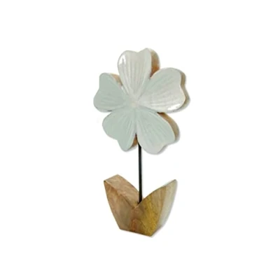 Abbildung von Holz Figur Blume glasiert weiß 12 x 21cm Dekofigur Tisch Deko Holzblume Skulptur
