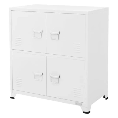 Abbildung von ML Design Aktenschrank, 75x40x80,5 cm, Weiß, aus Stahl, Freistehender Büroschrank 4 Beinen, Metallspind Türen, 2 Innenfächer, Industrial, Lagerschrank Stahlschrank Metallschrank Aufbewahrungsschrank