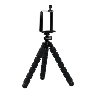 Abbildung von Rollei Selfie Mini Flexibles Stativ inkl. Kugelkopf und Smartphone Adapter; robust, stabil, wickelbar, biegbar, mit rutschfesten Gummifüßen Schwarz
