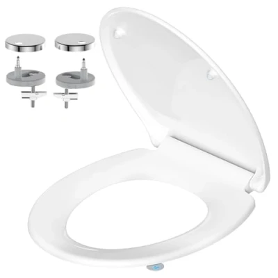 Abbildung von YEAUPE PRO Toilettendeckel mit Absenkautomatik, WC Sitz UV beständig, klodeckel Quick Release Funktion Klobrille, 150 kg belastbar, Urea Duroplast Weiß, 44,6 * 37,2 5,2CM