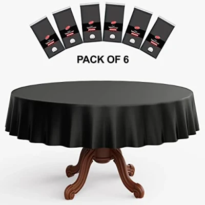 Abbildung von Neatiffy 213 cm 6er Pack runde Einweg Tischdecken aus Kunststoff für Picknick/Camping/Party/Bankett/Hochzeit Schwarz