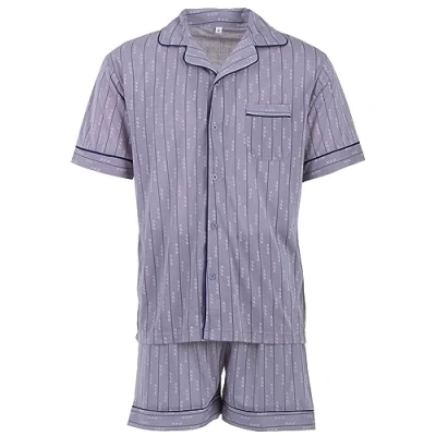 Abbildung von Lucky Herren Pyjama Shorty Schlafanzug Kurzarm Sommer mit Knopfleiste Größe M XXL, Farbe:Grau, Größe:L
