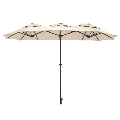 Abbildung von Spetebo Sonnenschirm Doppel 300 x 150 cm natur, LxB: 300.00x150.00 cm, Packung, mit Handkurbel, Drei Kuppel Sonnenschutz Gartenschirm