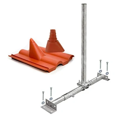 Abbildung von Premium X Dachsparrenhalter Satellitenschüssel Montage Set Sparrenhalter feuerverzinkt 1m Mast Frankfurter SAT Ziegel Tülle rot