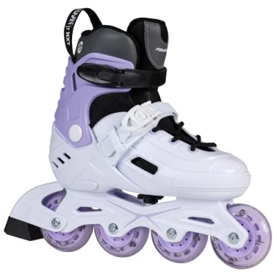 Abbildung von Powerslide Kinder Inline Skate Khaan Junior NXT White, Gr. 27 bis 42 weiß/lila Inliner für Kinder/Jugendliche in versch. Größen Inlineskates zu 4 verstellbar
