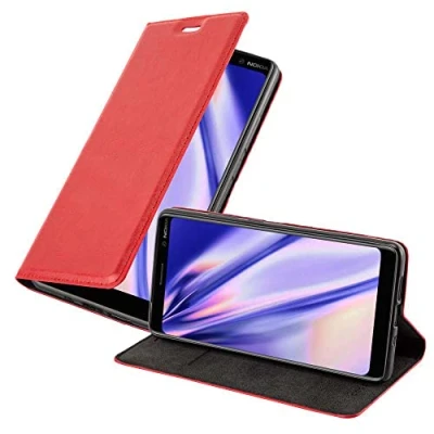 Abbildung von Cadorabo Hülle kompatibel mit Nokia 7 Plus aus Premium Kunst Leder Flip Klappbare Stoßfeste Magnetische [Standfunktion] [Kartenfächern] Cover für Tasche in Rot