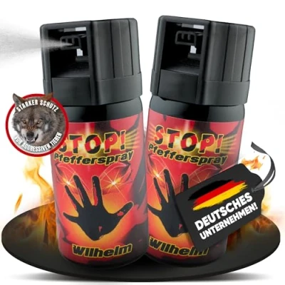 Abbildung von 2 x Wilhelm Pfefferspray 40 ml Tierabwehr Selbstverteidigung CS KO Spray hochdosiert (ca. Mio. Scoville) effektives Verteidigungsspray