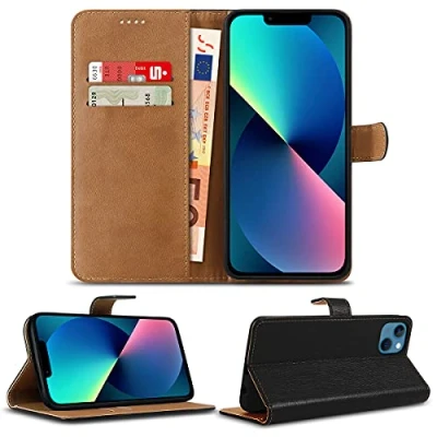 Abbildung von NAUC Hülle passend für Apple iPhone 13 Mini Pro Max Klapphülle Schwarz Flip Cover Schutz Tasche Smartphone Klapp Book Etui, Smartphone:Apple