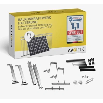 Abbildung von Avoltik Balkonkraftwerk Halterung Balkon ECKIG für alle Solarpanel Größen I Solarmodul aus robustem Aluminium ECKIGE Geländer Befestigung Winkel 0 oder 10 30 neigbar