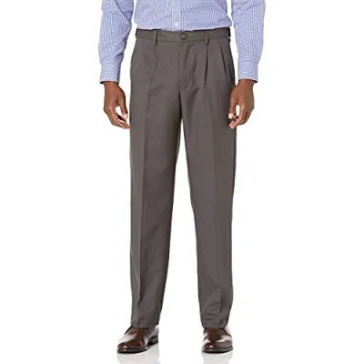 Abbildung von Amazon Essentials Herren Anzughose mit Falte und Erweiterbarem Bund, Klassisch Geschnitten, Kohlegrau, 35W / 28L