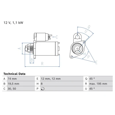 Abbildung von BOSCH 0 986 012 831 Anlasser 12 0,8 11