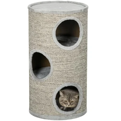 Abbildung von PawHut Kratzbaum für Katzen, 3 Ebenen, Plüsch, Hellgrau