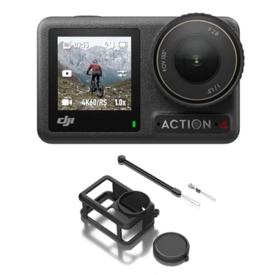 Abbildung von DJI Osmo Action 4 Standard Combo 4K/120fps wasserdichte Kamera mit einem 1/1,3 Zoll Sensor, atemberaubende Low Light Aufnahmen, 10 Bit und D Log M Farbleistung (Kameratasche)