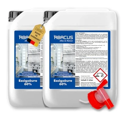 Abbildung von ABACUS® Essigsäure 60% Hochkonzentrierte für Haushalt, Garten &amp; Industrie Vielseitig einsetzbar als Essigreiniger zum Reinigen Entkalken Individuell verdünnbar 10 Liter