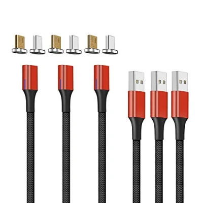 Abbildung von NetDot Gen10 Micro USB &amp; C Schnellladekabel, magnetisch, geflochten, Nylon, mit seitlicher LED, kompatibel Android Geräten (1 m/3 Packung)