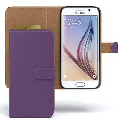 Abbildung von EAZY CASE Tasche kompatibel mit Samsung Galaxy S6 Schutzhülle Standfunktion Klapphülle Bookstyle, Handytasche Handyhülle Magnetverschluss und Kartenfach, Kunstleder, Lila