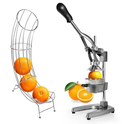 Abbildung von Lumaland Entsafter Set mit Obstständer für max. 6 Orangen Gusseisen Orangenständer Gemüse und Obst ideal lagern &amp; entsaften manueller Orangenhalter