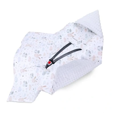 Abbildung von Einschlagdecke Babyschale Decke Kinderwagen 90 x cm universal Baby Babydecke für Buggy Autositz Sommer Baumwolle Minky Eulen Hellgrau