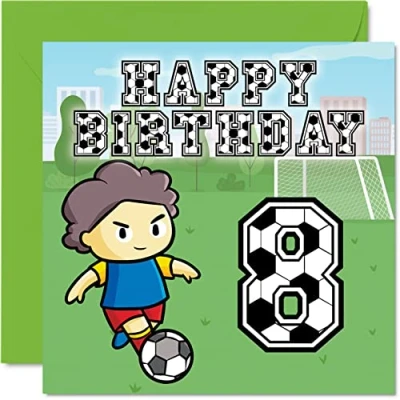 Abbildung von Geburtstagskarte für Jungen Fußballfan Happy Birthday Karte 8 Jahre alter Jungen, Geburtstagskarten ihn, 145 mm x Grußkarte Sohn, Bruder, Enkel, Neffe, Cousin, 8. Geburtstag