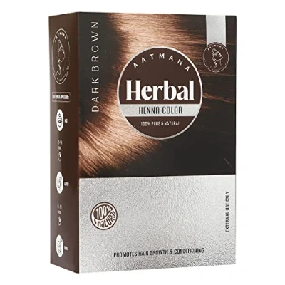 Abbildung von AATMANA Herbal Dark Brown Henna Hair Color With Goodness Of 9 Herbs Pflanzliche Dunkelbraune Haarfarbe Mit Der Güte Von Kräutern Natural For Men &amp; Women 100 Grams