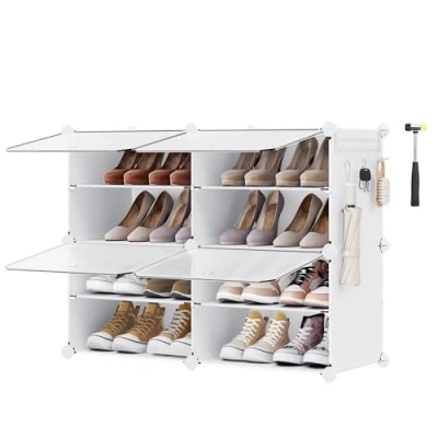 Abbildung von SONGMICS Schuhregal mit 4 Fächern, Schuhschrank, 30 x 40 cm pro Fach, schmal, Türen, Stahlrahmen, Kunststoff, für Flur, Schlafzimmer, Eingangsbereich, weiß LPC032W01