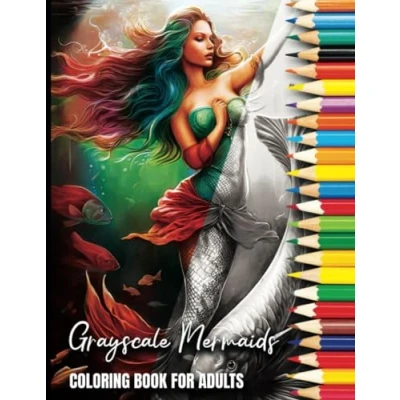 Abbildung von Grayscale Mermaids Coloring Book For Adults: 40 Beautiful Mermaid Designs in on Black Backed Pages