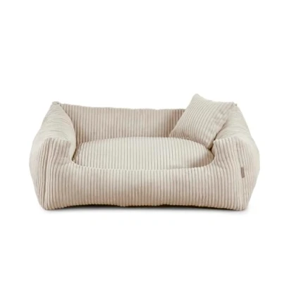 Abbildung von Gutekissen® Hundebett aus weichem Material, gefüllt mit Polyurethanschaumstoff, Geripptes schmutzabweisend, Farb und Größenwahl, inklusive kleines Kissen. (S 65x55, Beige)