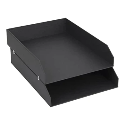 Abbildung von Bigso Box of Sweden Hakan 2er Set Briefablage für den Schreibtisch stapelbare Ablagefächer Briefe, Dokumente usw, Ordnungssystem aus Faserplatte mit Papier dunkelgrau