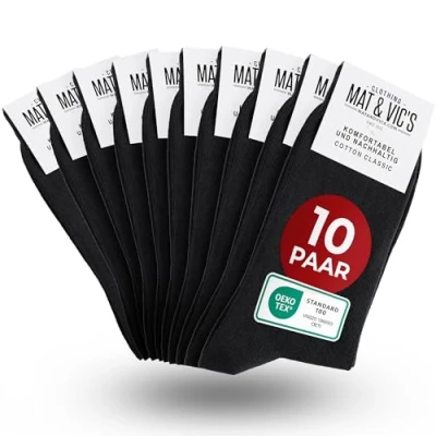 Abbildung von Mat and Vic&#039;s Cotton Classic Socken, 10 Paar, größe 47 50, Schwarz 50